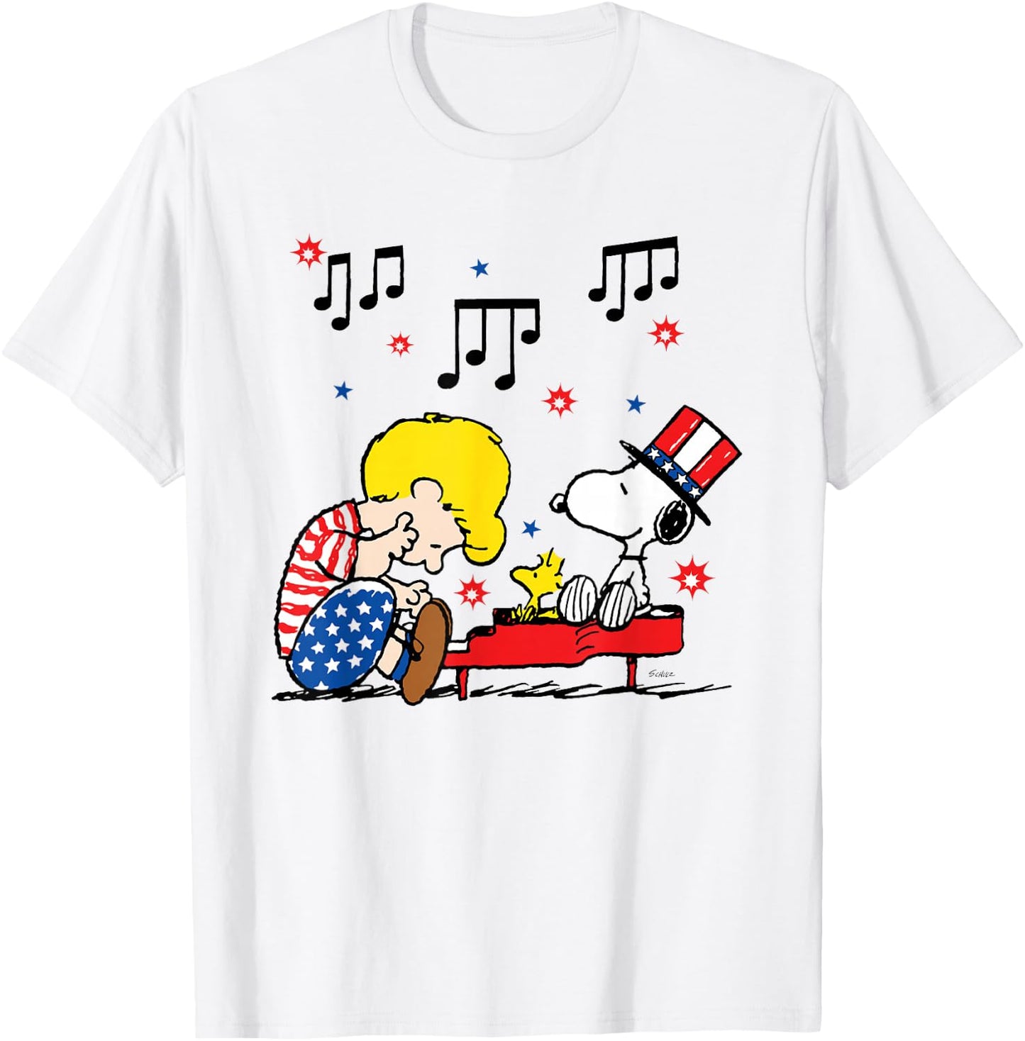 Peanuts Schroeder and Snoopy Americana T-Shirt - T-Shirt | White