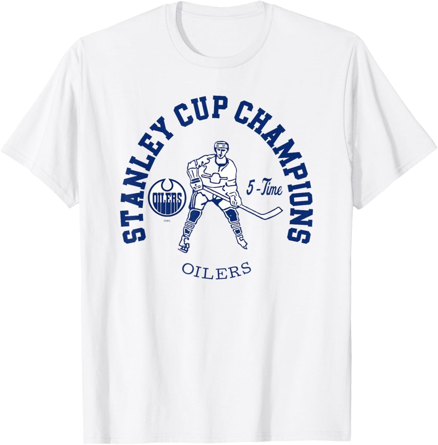 Edmonton Oilers Stanley Cup Champions 5-Time Orange NHL T-Shirt - T-Shirt | White