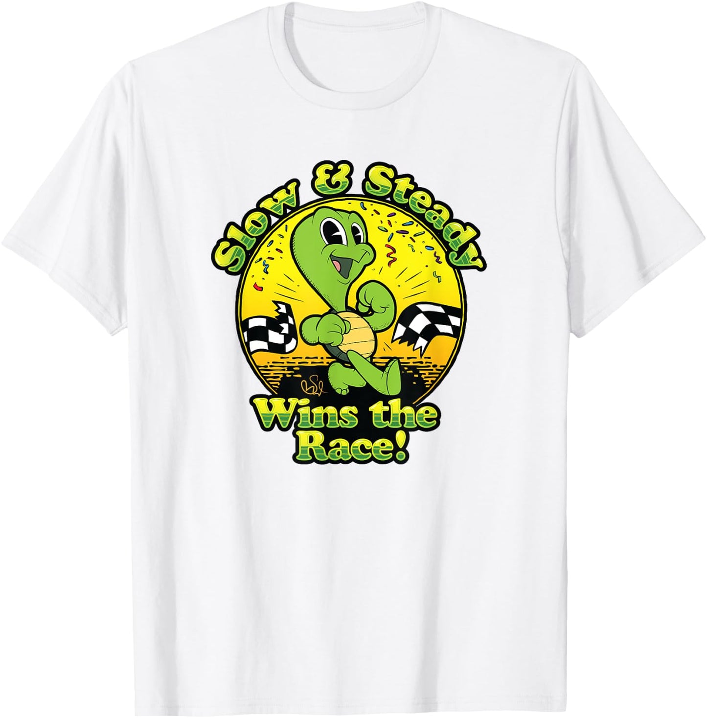 Slow and Steady Wins the Race Turtle Old School Cartoon T-Shirt - T-Shirt | White