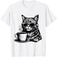 Cat Drinking Coffee | Fun and Quirky Feline Art Design T-Shirt - T-Shirt | White