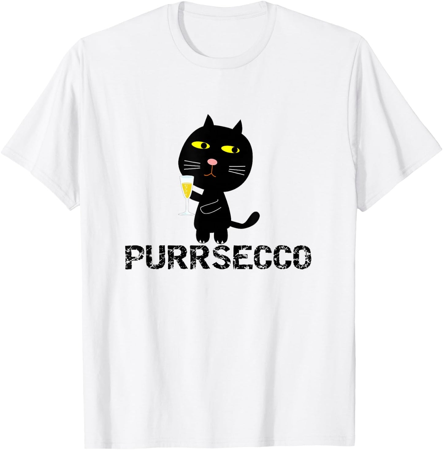Funny Purrsecco Cat Prosecco Drink Pun Black Cat Friend Gift Men Women T-Shirt - T-Shirt | White