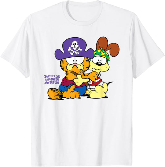 Garfield Pirate Garfield and Odie Scared Halloween Cat T-Shirt - T-Shirt | White