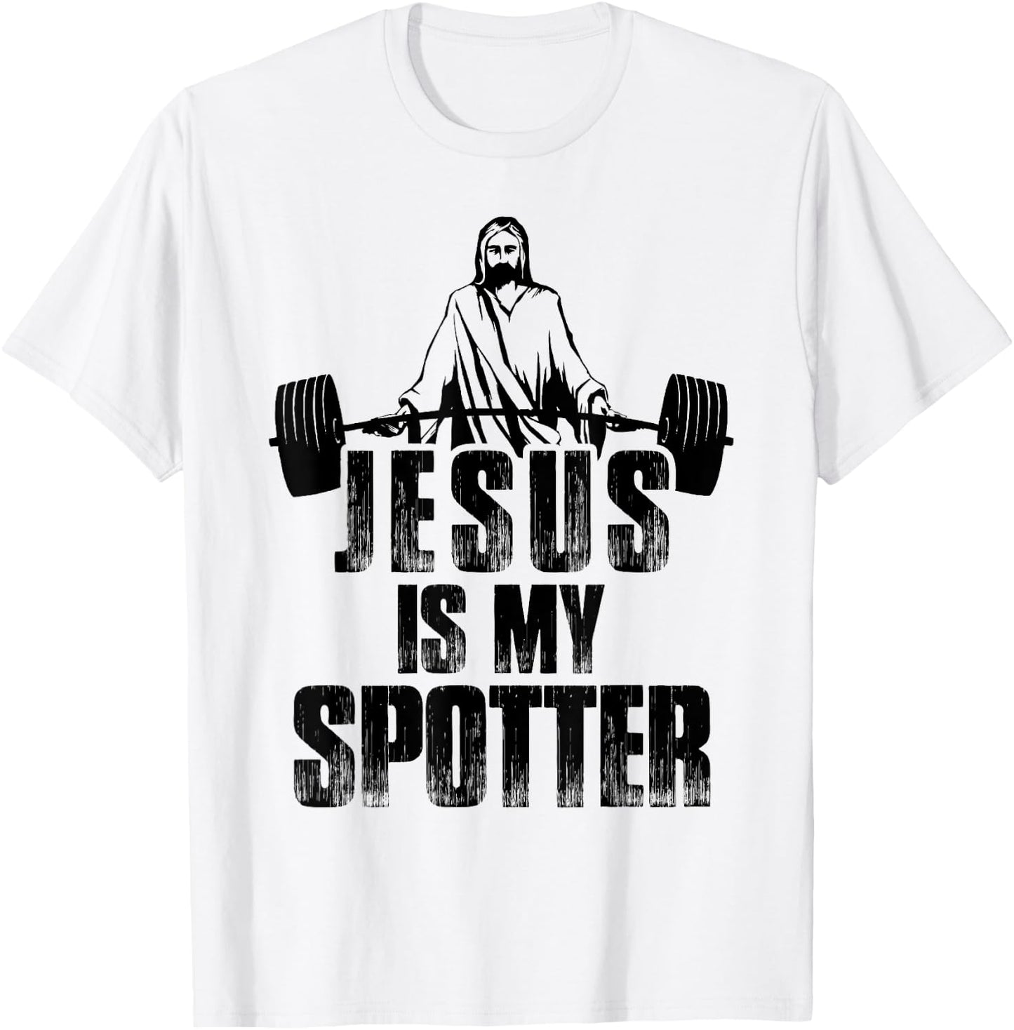 Christian Shirt Funny Gym Jesus Is My Spotter Gift T-Shirt - T-Shirt | White