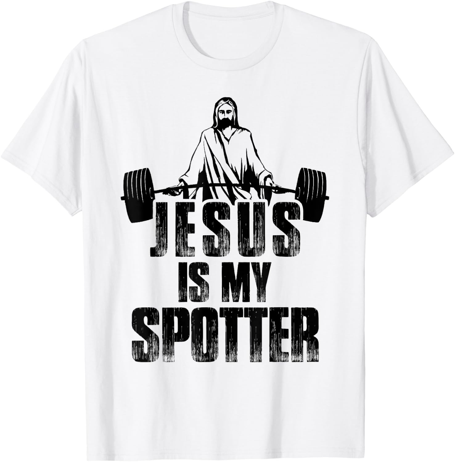 Christian Shirt Funny Gym Jesus Is My Spotter Gift T-Shirt - T-Shirt | White