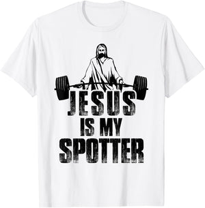 Christian Shirt Funny Gym Jesus Is My Spotter Gift T-Shirt - T-Shirt | White