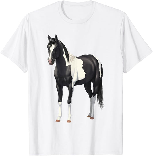 Beautiful Black Pinto Paint Horse Quarter Horse T-Shirt - T-Shirt | White