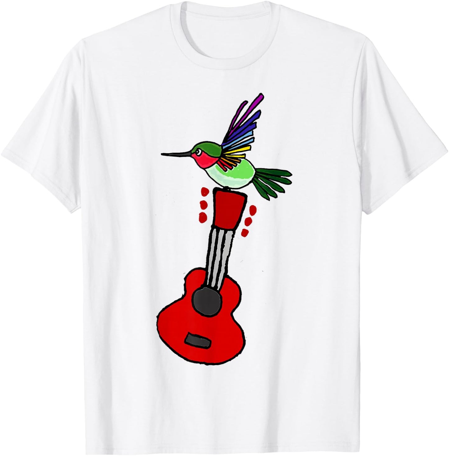 Smilenowtees Funny Hummingbird on Red Guitar T-Shirt - T-Shirt | White