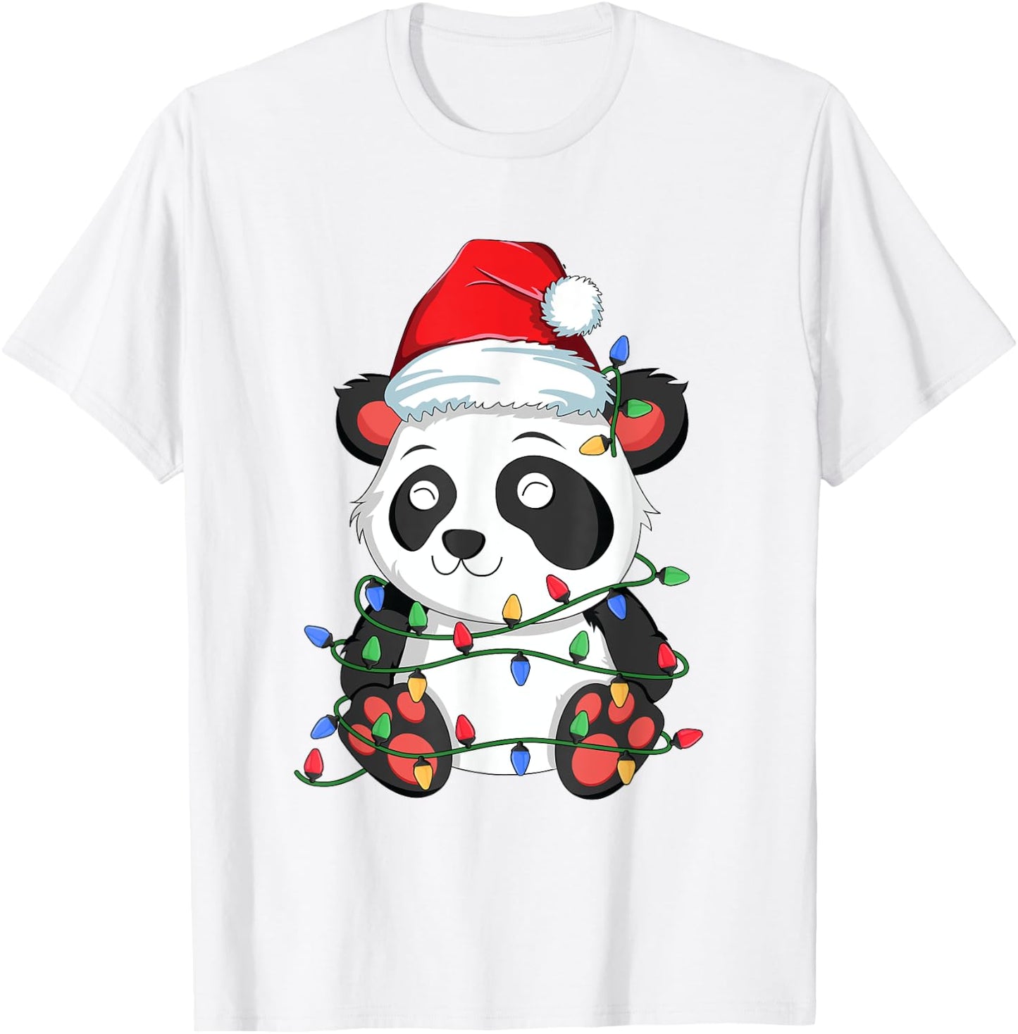 Panda Christmas Tree Lights Kawaii Bear Xmas Kids Boys Girls T-Shirt - T-Shirt | White