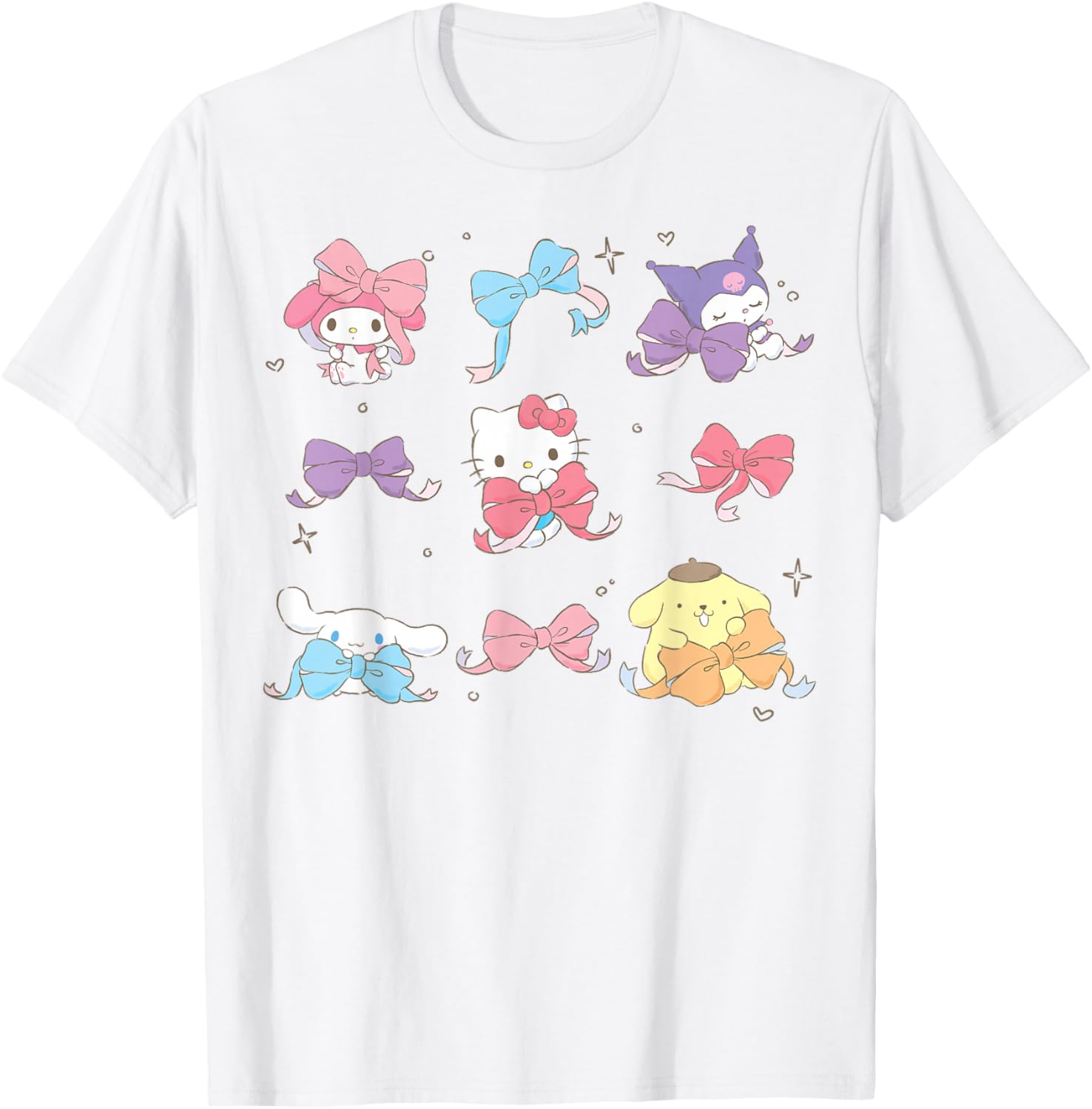 Hello Kitty and Friends Coquette Bow Grid My Melody Kuromi T-Shirt - T-Shirt | White