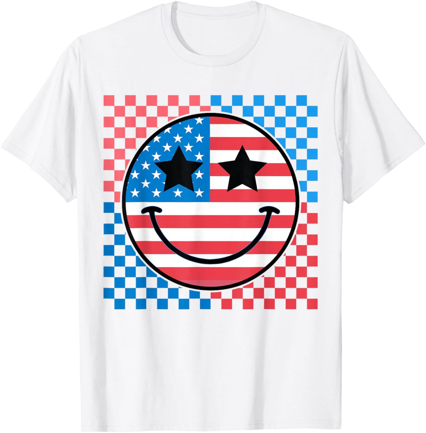 Smile Face 4th Of July Aesthetic Red White Blue USA Flag T-Shirt - T-Shirt | White