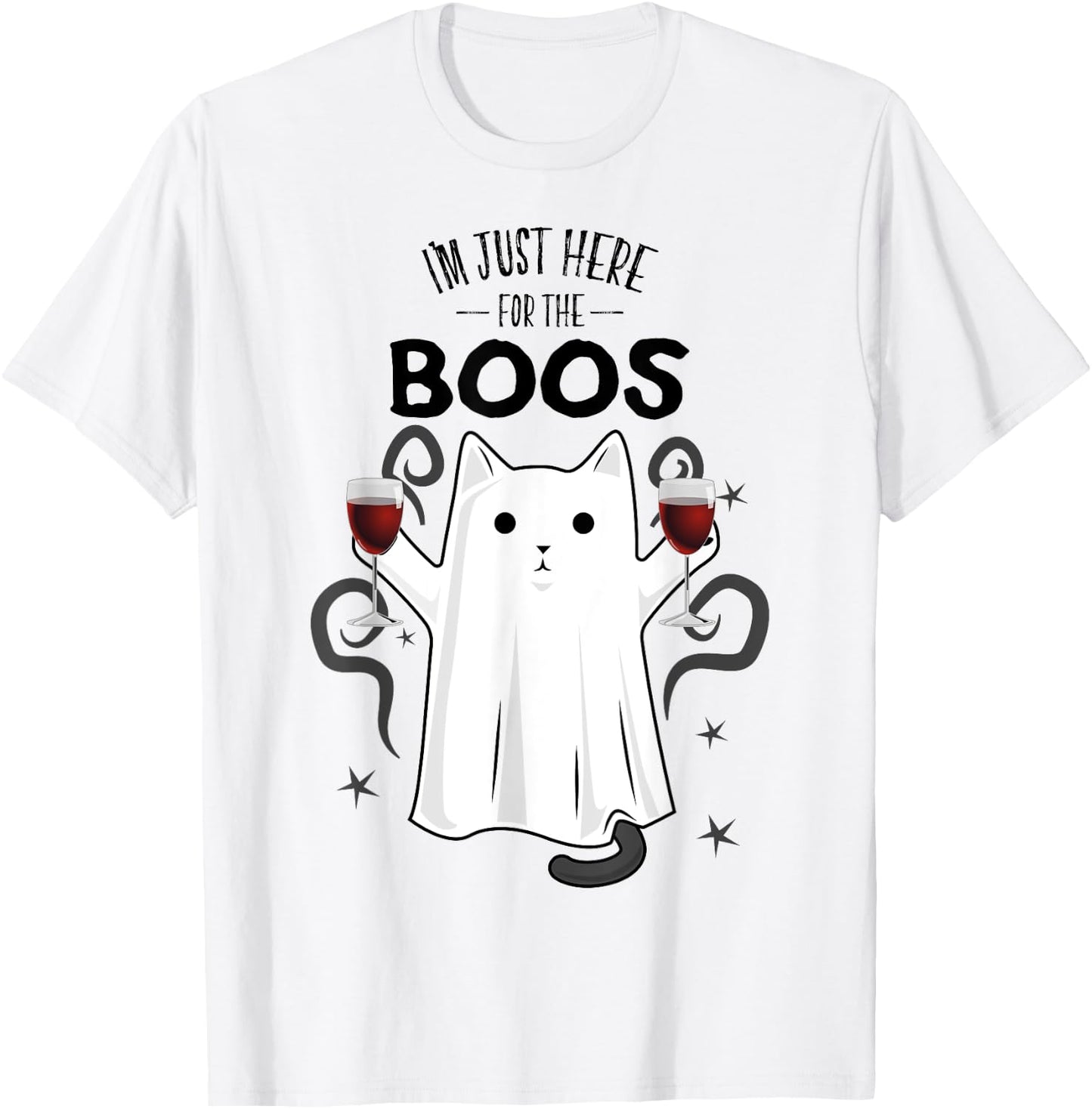 I'm Just Here for the Boos Shirt Halloween Cat Ghost Shirt T-Shirt - T-Shirt | White