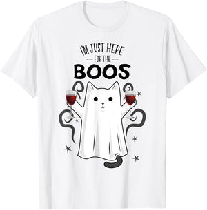 I'm Just Here for the Boos Shirt Halloween Cat Ghost Shirt T-Shirt - T-Shirt | White