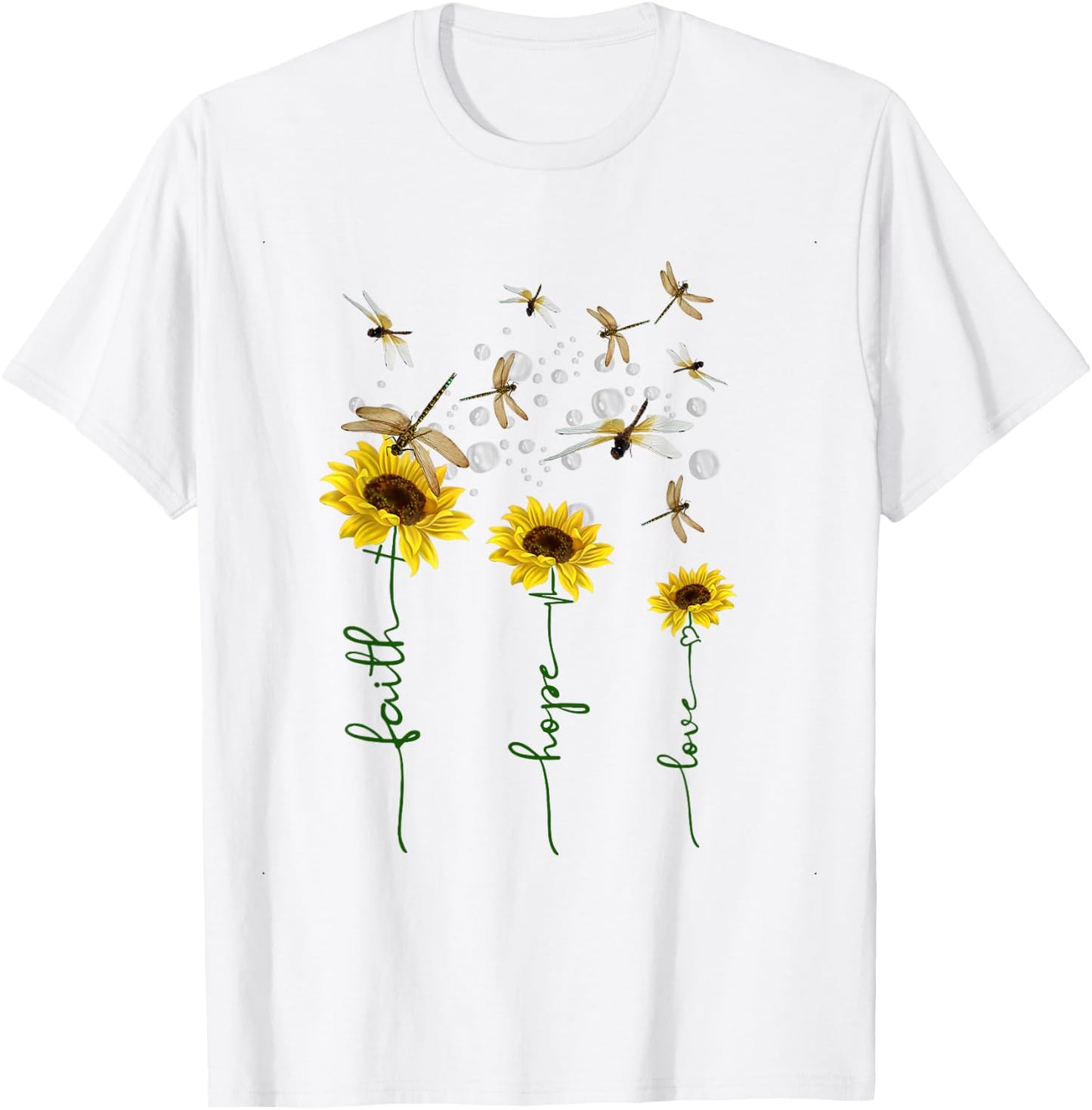 Faith Hope Love Sunflower Dragonfly Christian Gift T-Shirt - T-Shirt | White