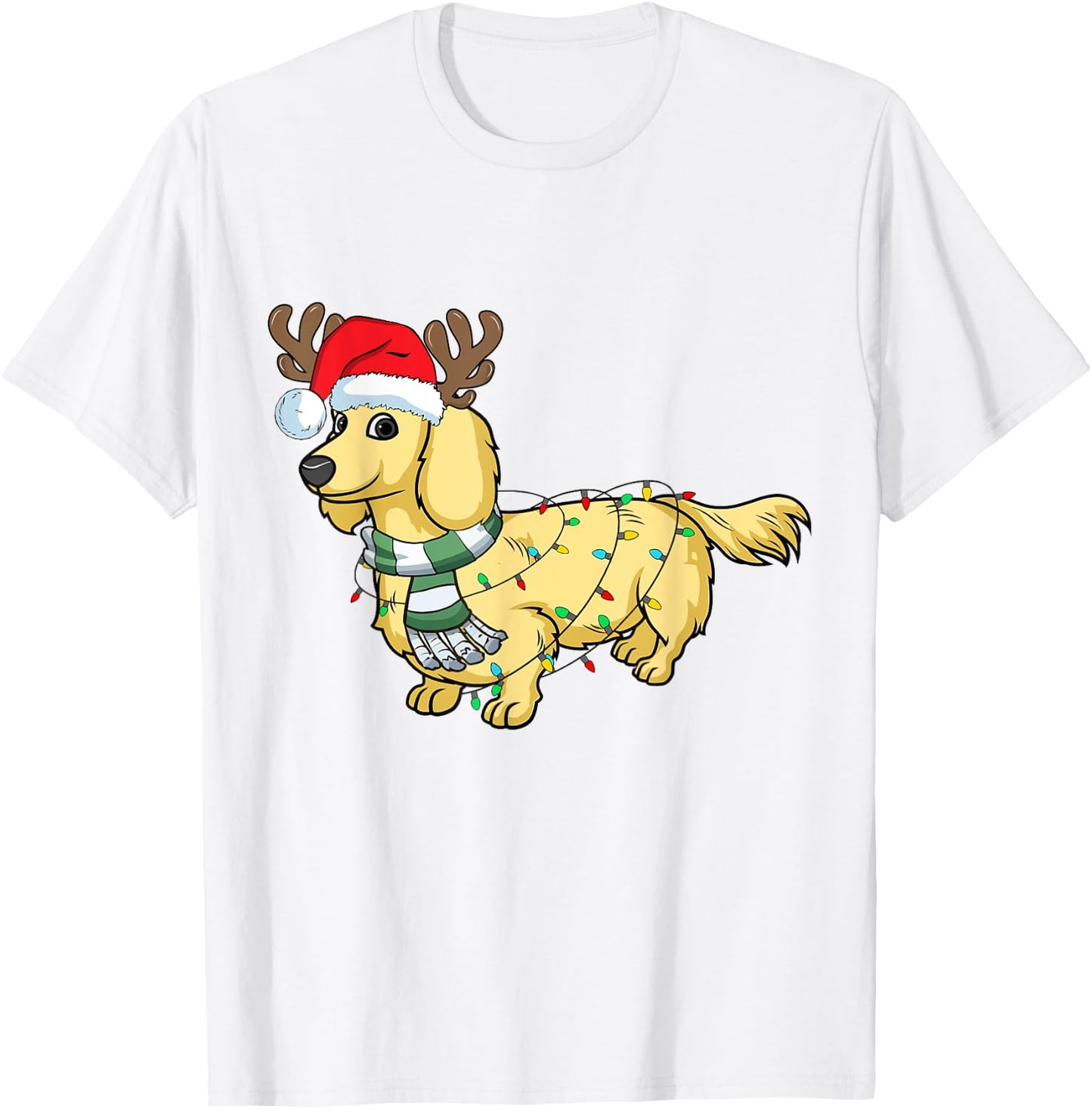 Cream Dachshund Reindeer Santa Dog Merry Christmas T-Shirt - T-Shirt | White