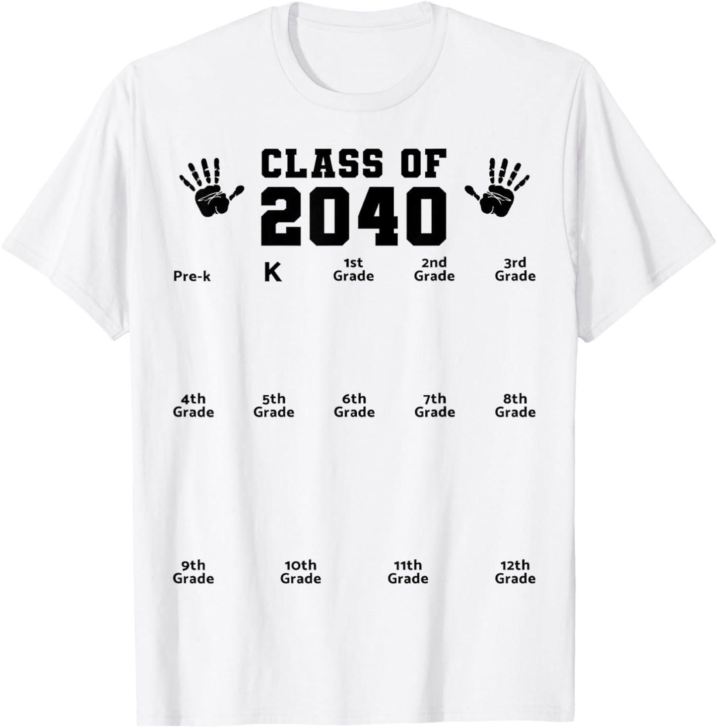 Class of 2040 Handprint Shirt Grow with Me Pre-k Graduation T-Shirt - T-Shirt | White