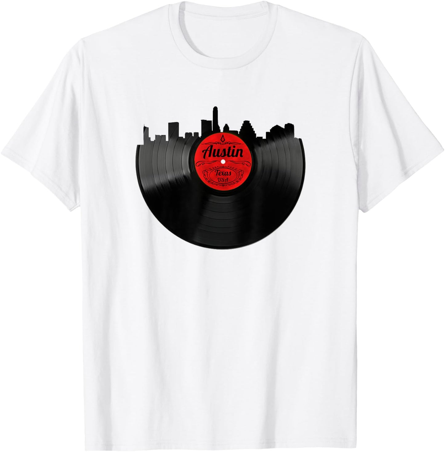 Austin Texas Vinyl Record Shirt Hipster Austin Skyline Shirt T-Shirt - T-Shirt | White