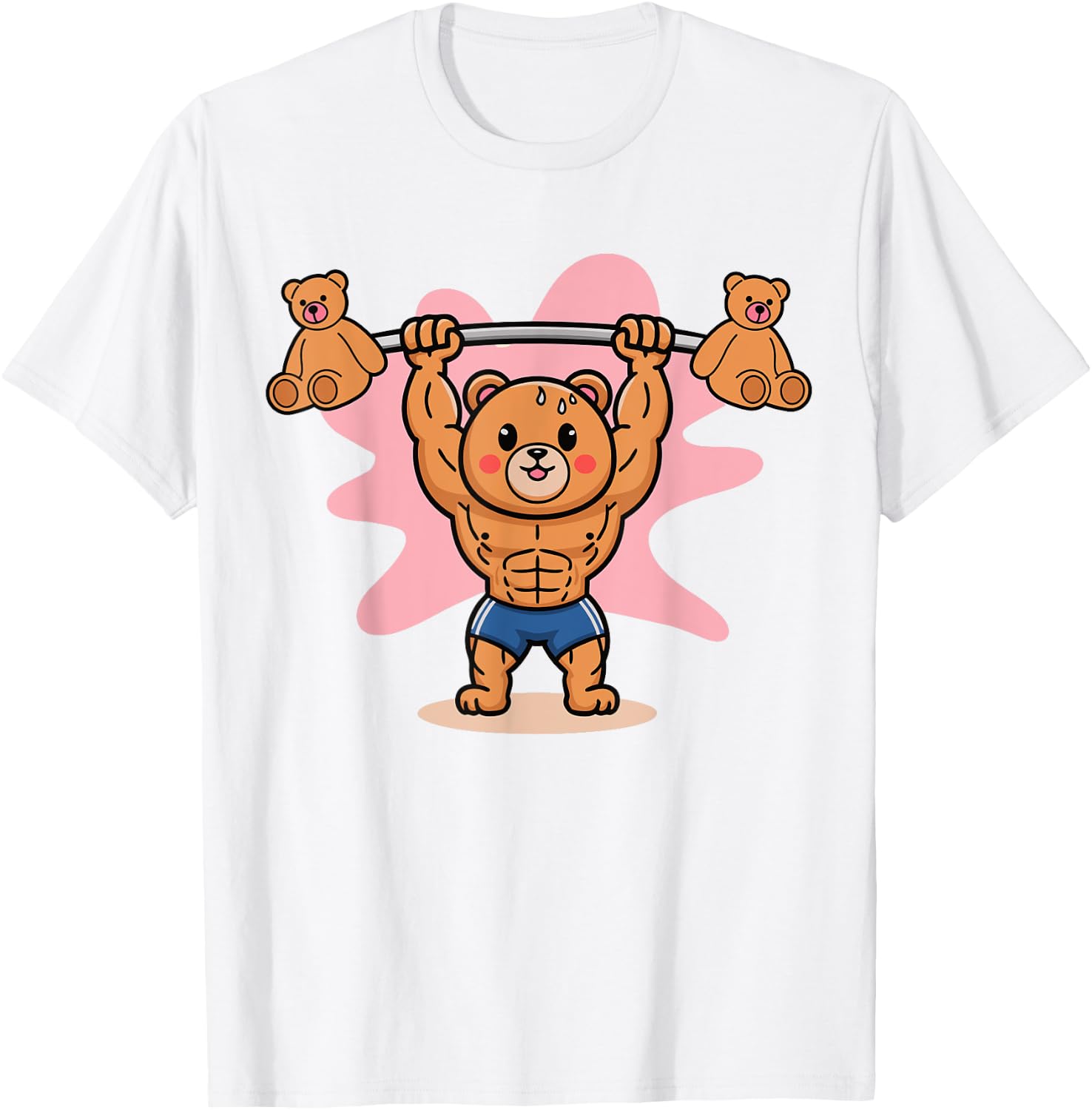 Funny Cute Teddy Bear Animal Lifting Weights Gym Workout T-Shirt - T-Shirt | White