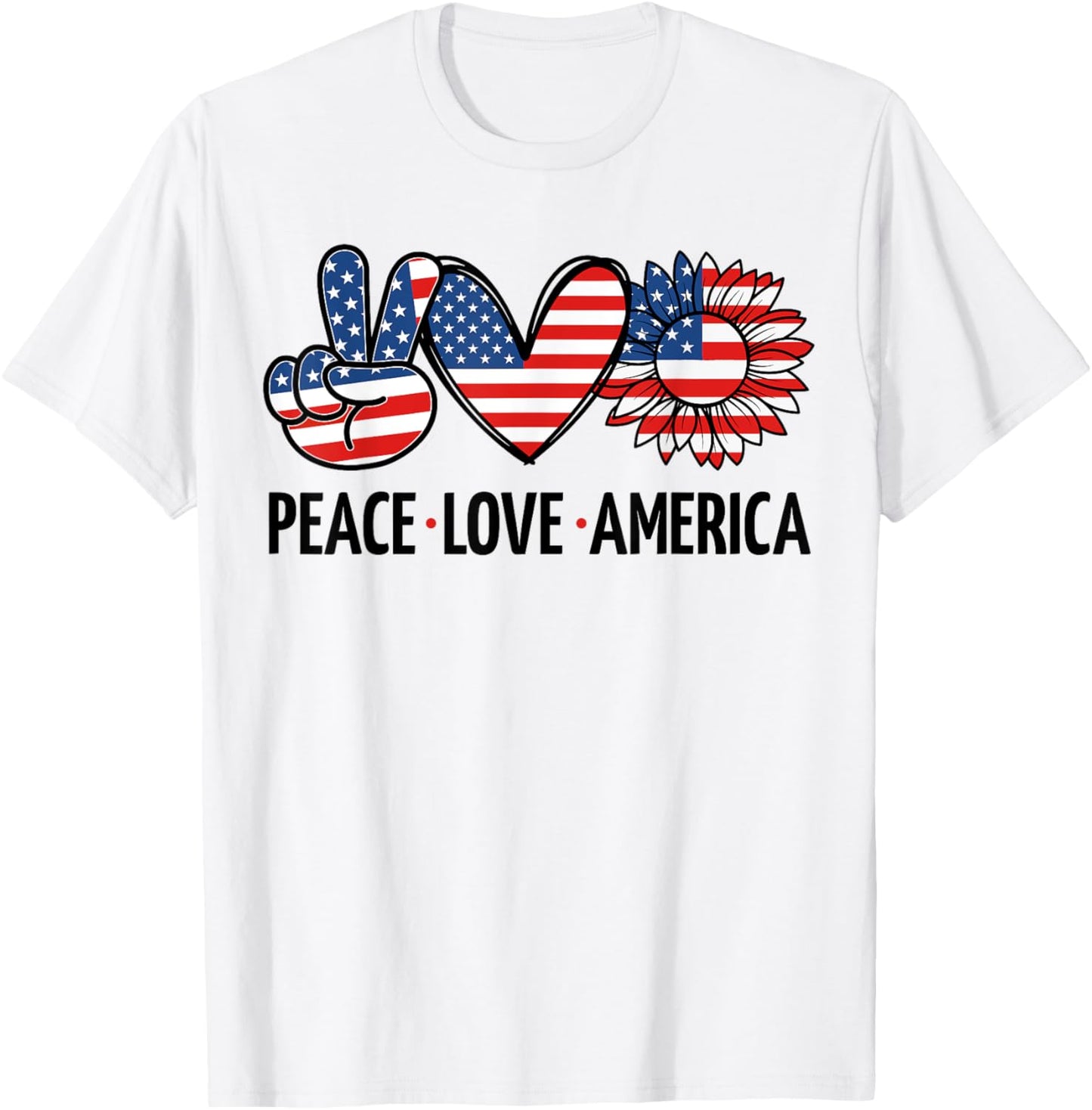Peace Love America USA Flag Independence Day Women 4th July T-Shirt - T-Shirt | White