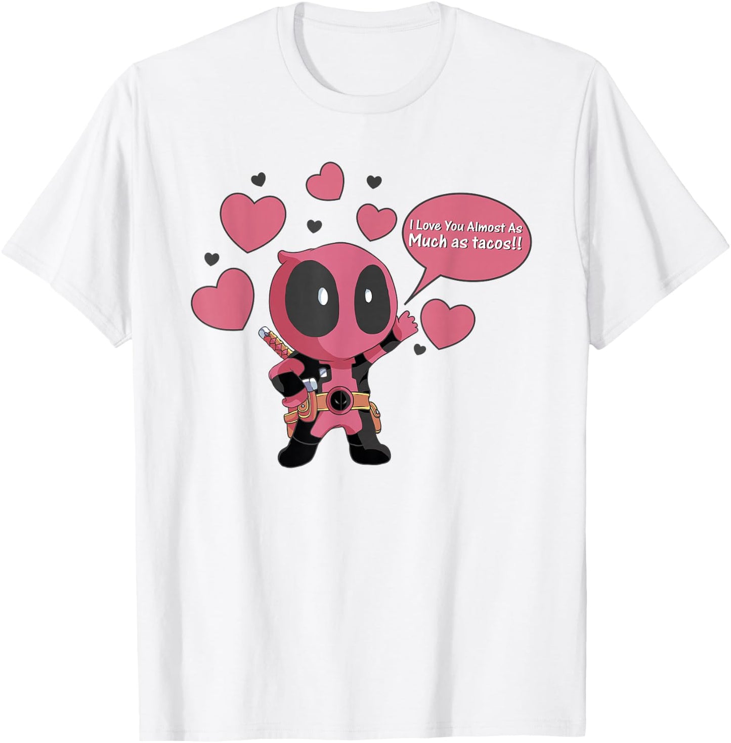 Marvel Deadpool Chibi Taco Love Valentine's Graphic T-Shirt - T-Shirt | White