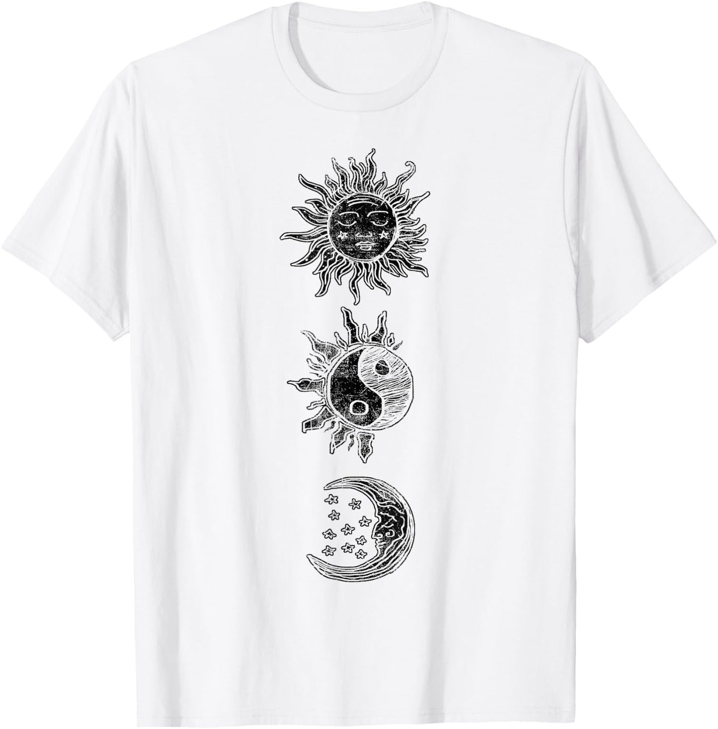 Sun Moon Star Yin Yang Geometric T-Shirt - T-Shirt | White