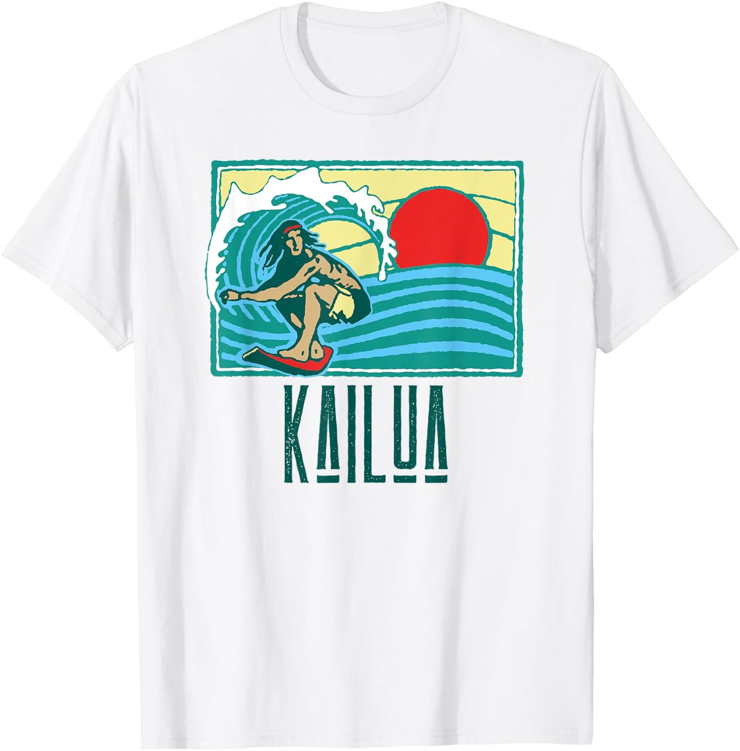 Kailua Hawaii Vintage Surfer & Wave Retro Graphic T-Shirt - T-Shirt | White