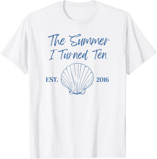 Summer I Turned Ten 10th Birthday Seashell Coastal Bow T-Shirt - T-Shirt | White