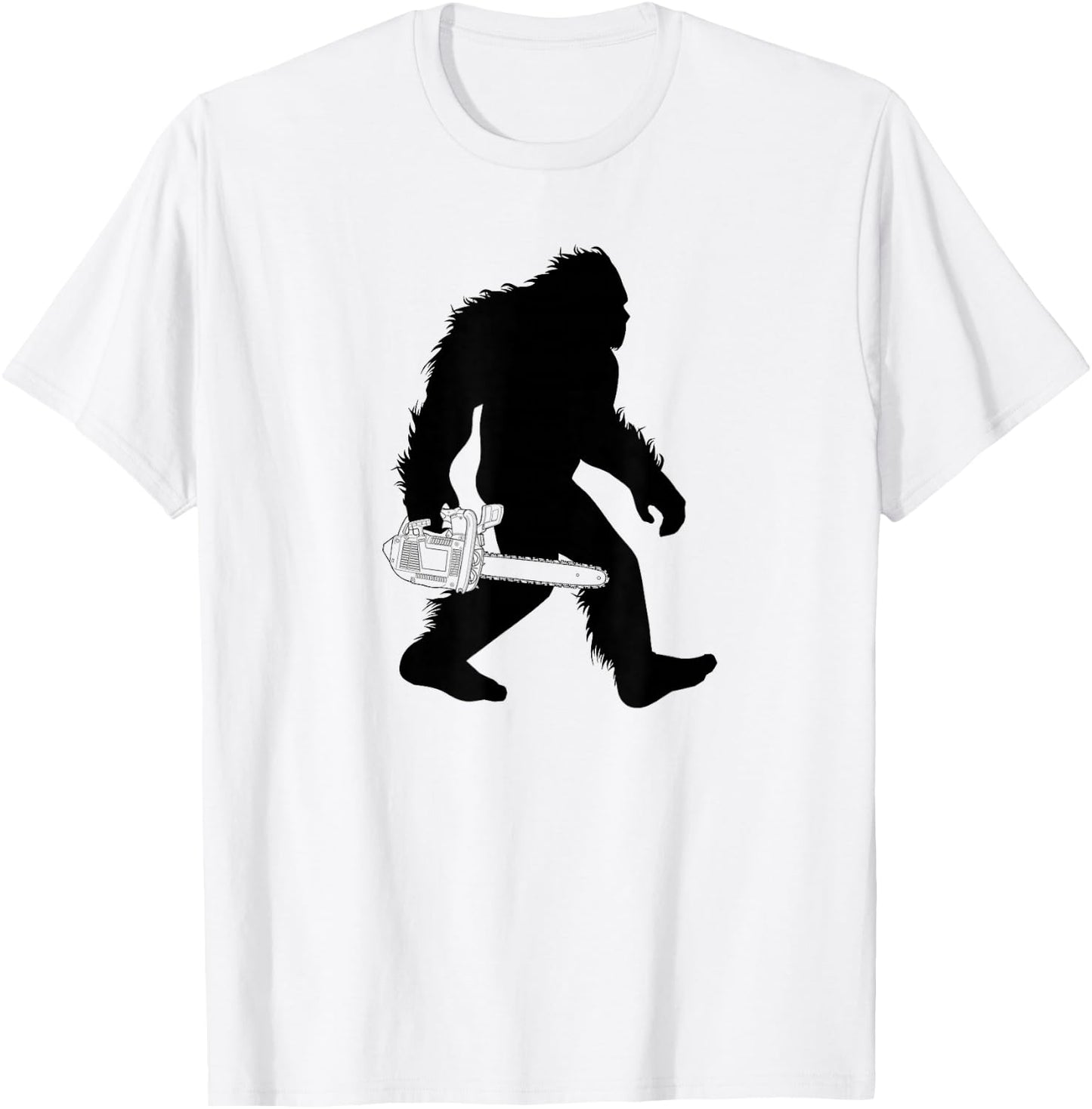 Bigfoot Carrying Chainsaw , Lumberjack Sasquatch T-Shirt - T-Shirt | White