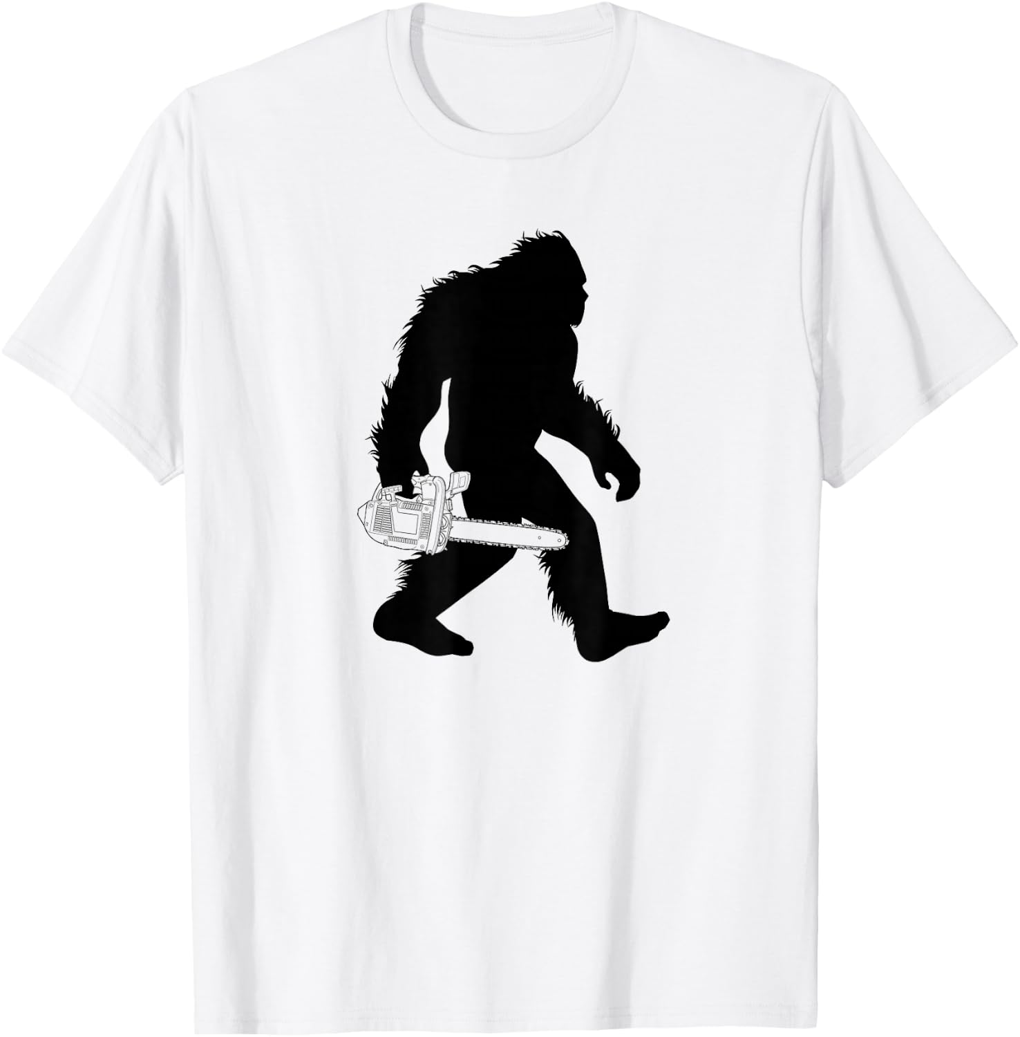 Bigfoot Carrying Chainsaw , Lumberjack Sasquatch T-Shirt - T-Shirt | White