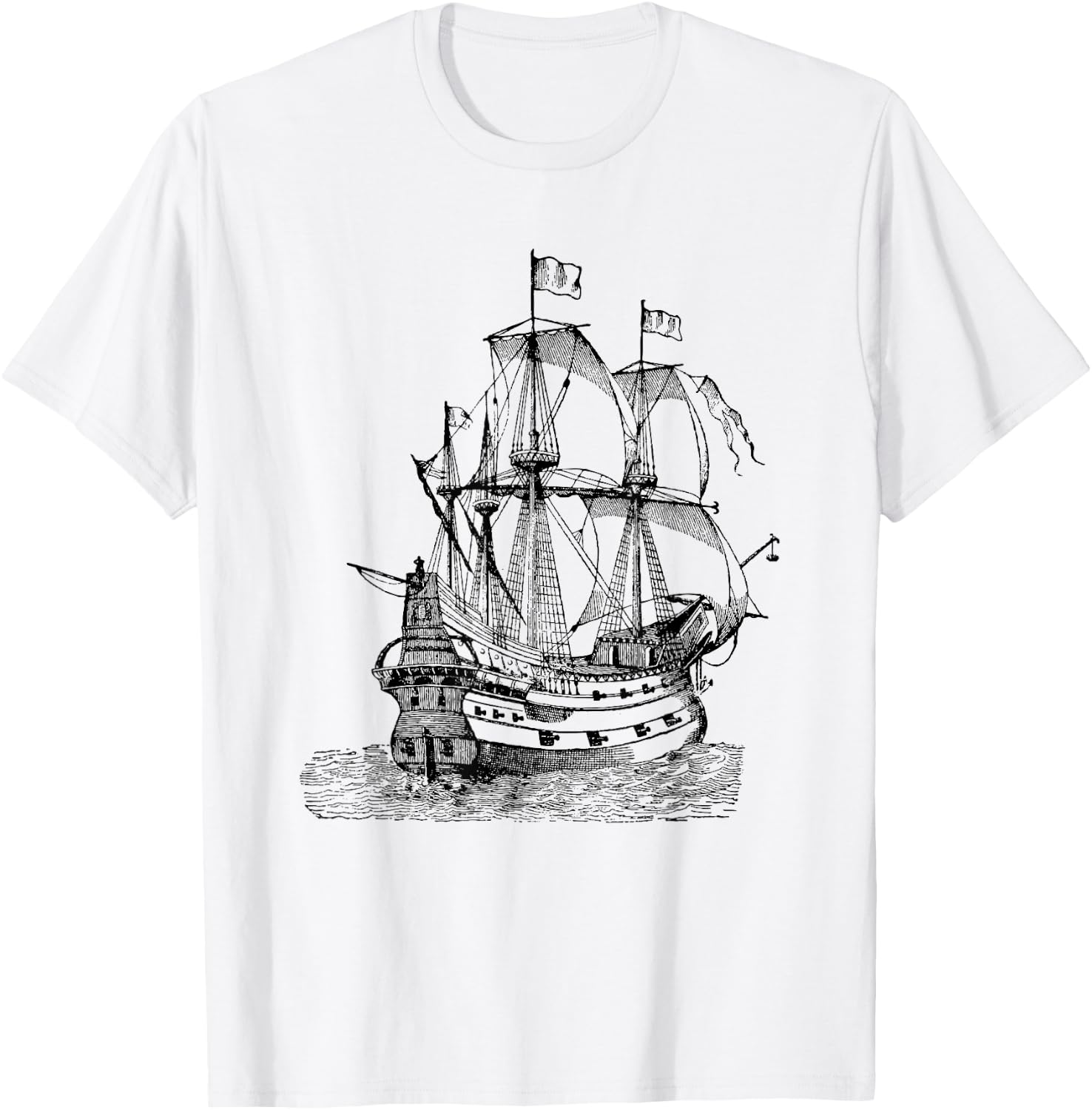 Cool Graphic Design Old Pirate Ship T-Shirt - T-Shirt | White