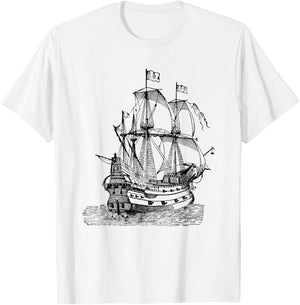 Cool Graphic Design Old Pirate Ship T-Shirt - T-Shirt | White