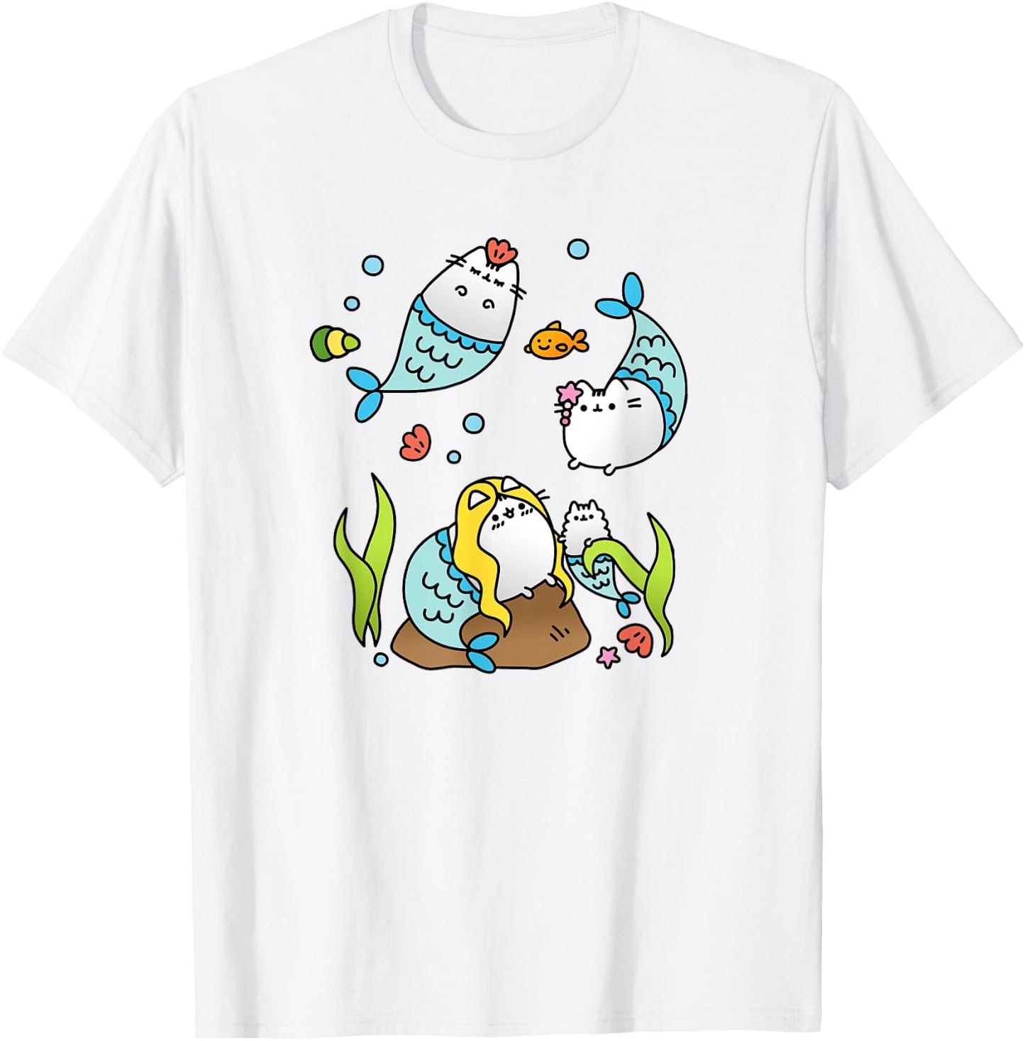 Mermaid Cat Family Cute Purrmaids Men Women Kids T-Shirt - T-Shirt | White