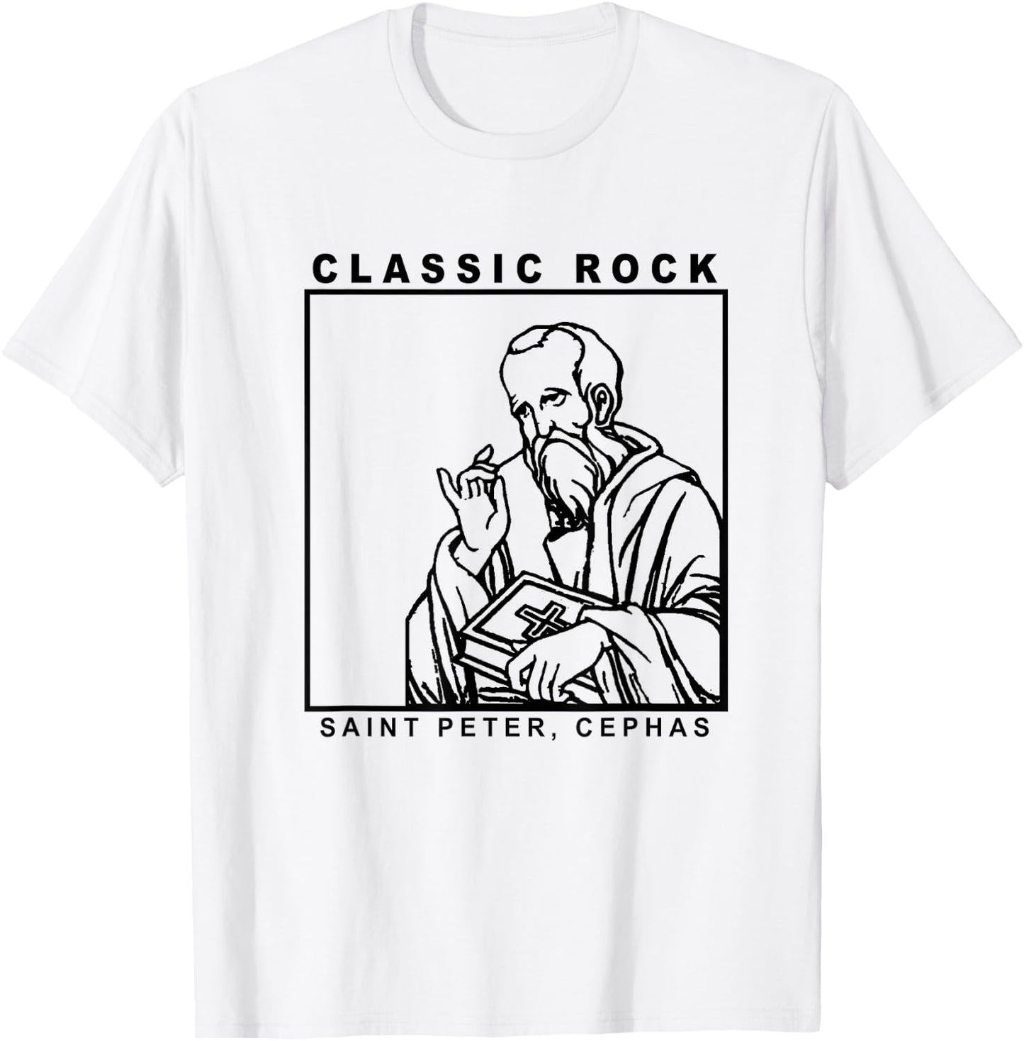 Saint Peter Classic Rock Catholic Vibe Petros Upon This Rock T-Shirt - T-Shirt | White