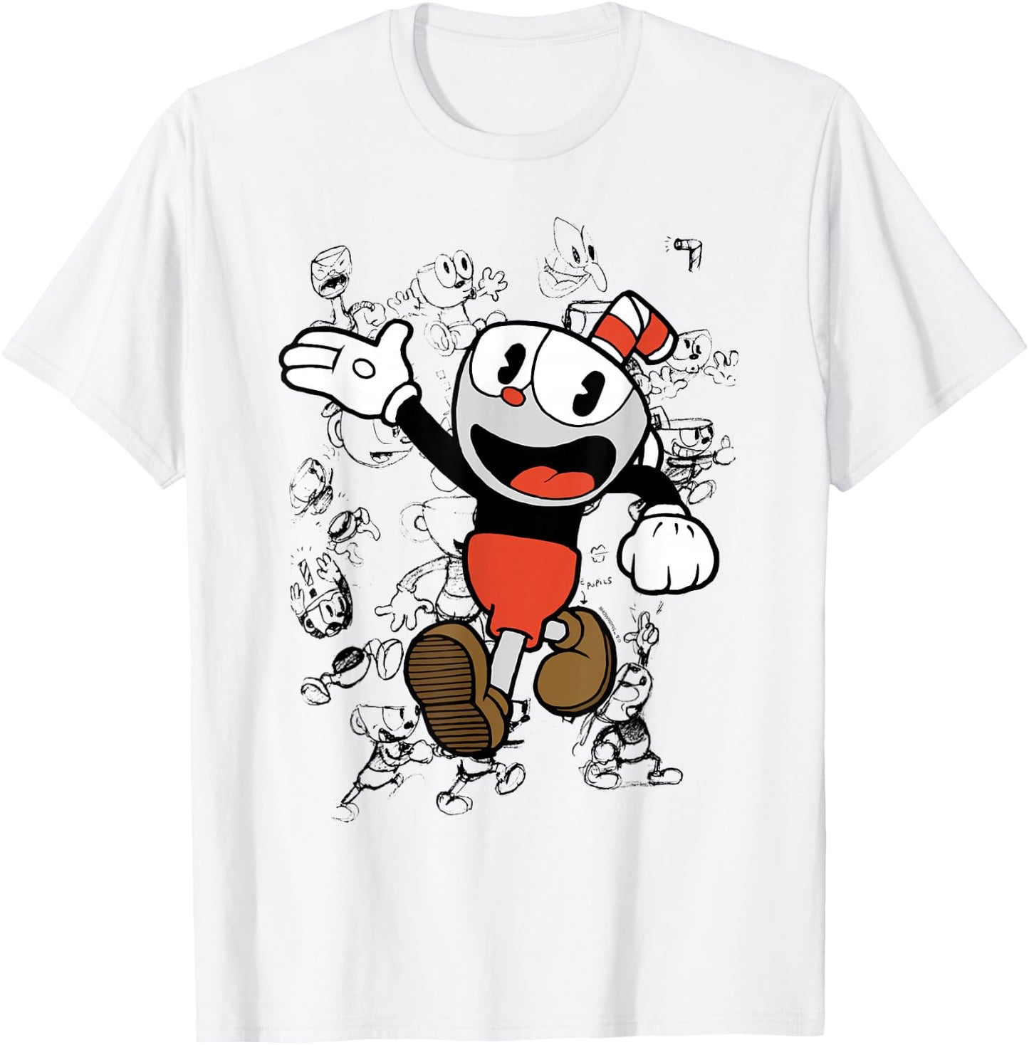 Cuphead Character Sketches T-Shirt - T-Shirt | White