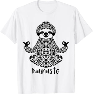 Namaste Sloth Yoga Easy Pose T-Shirt - T-Shirt | White