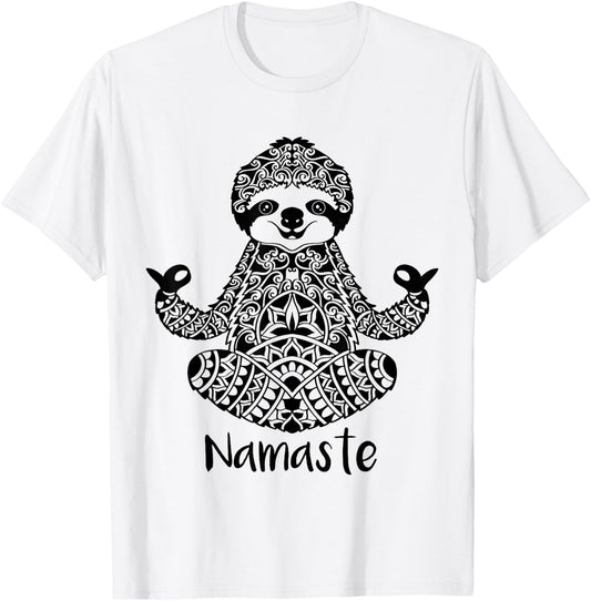 Namaste Sloth Yoga Easy Pose T-Shirt - T-Shirt | White