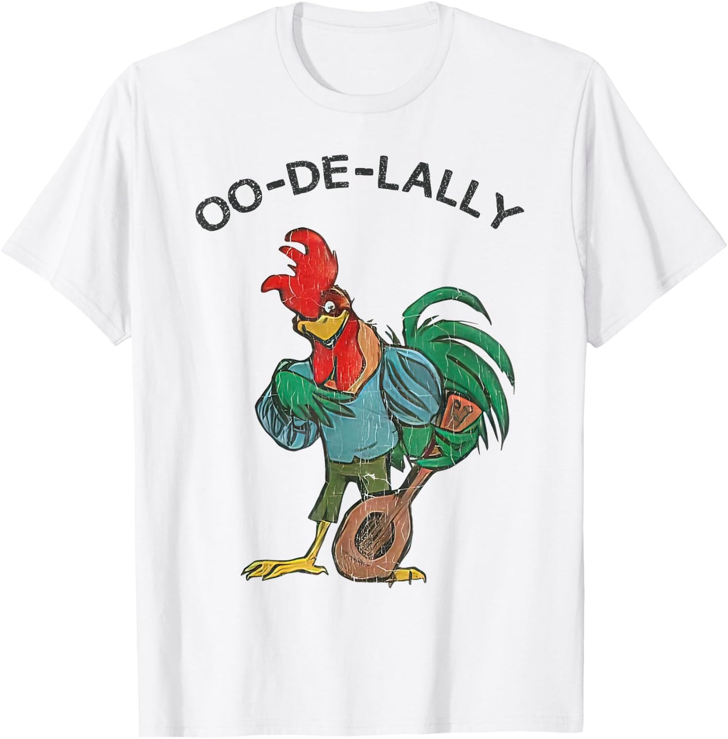 Retro Oo-de-lally Singing Rooster Vintage Guitar Chicken T-Shirt - T-Shirt | White