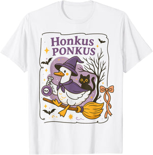 Honkus Ponkus Funny Goose Witch Halloween Cute Animal T-Shirt - T-Shirt | White