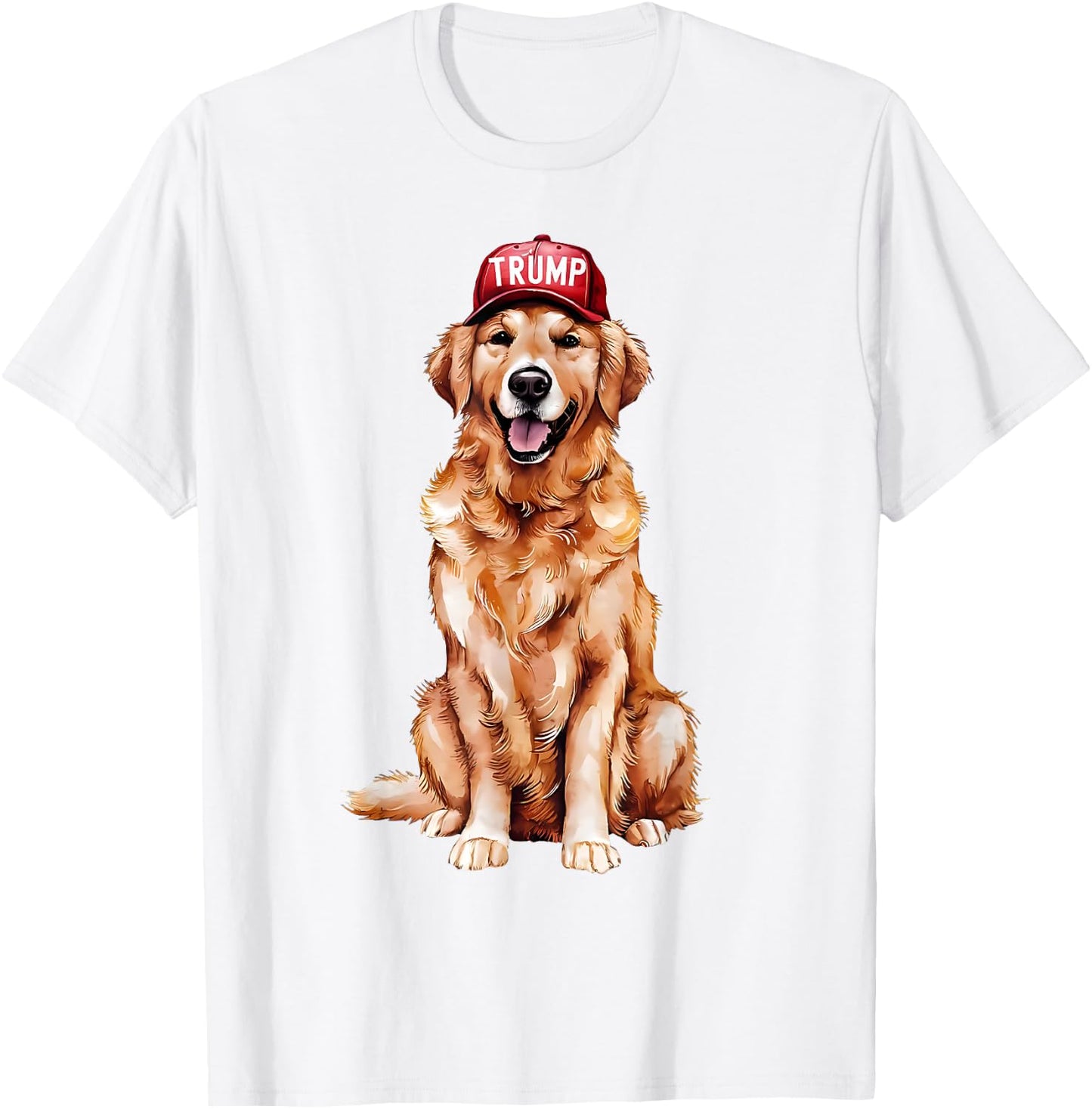 Golden Retriever Wearing Trump Hat Support Trump President T-Shirt - T-Shirt | White