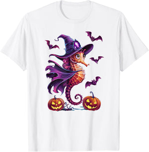 Aquarium Fish Tank Magical Seahorse with Halloween Pumpkins T-Shirt - T-Shirt | White