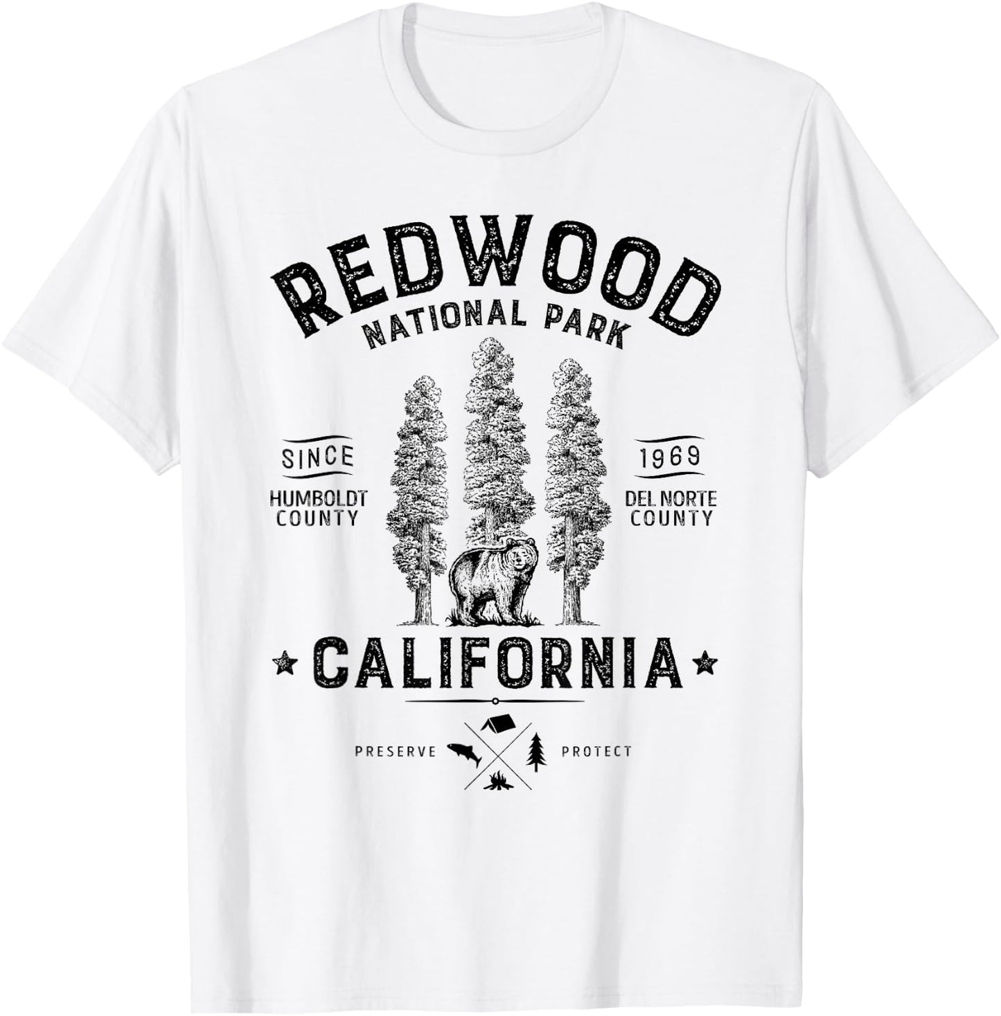 Redwood National Park T Shirt Vintage California Bear Gifts T-Shirt - T-Shirt | White
