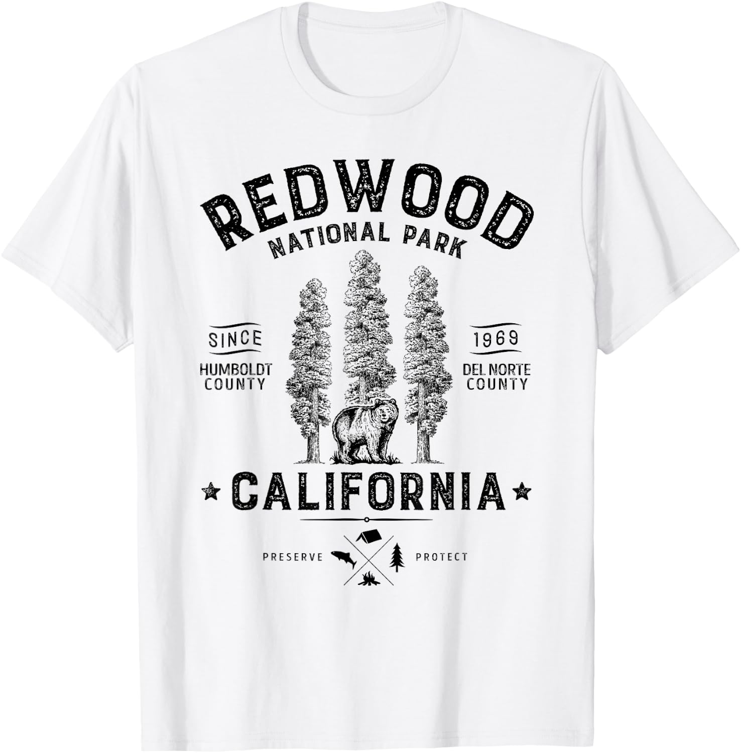 Redwood National Park T Shirt Vintage California Bear Gifts T-Shirt - T-Shirt | White