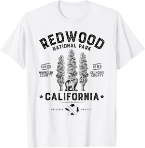 Redwood National Park T Shirt Vintage California Bear Gifts T-Shirt - T-Shirt | White