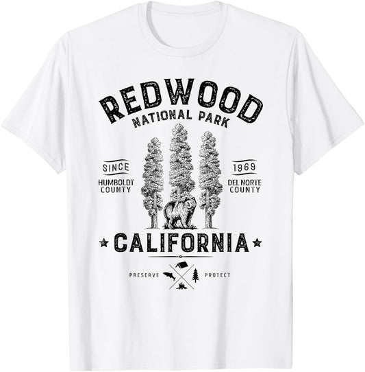 Redwood National Park T Shirt Vintage California Bear Gifts T-Shirt - T-Shirt | White
