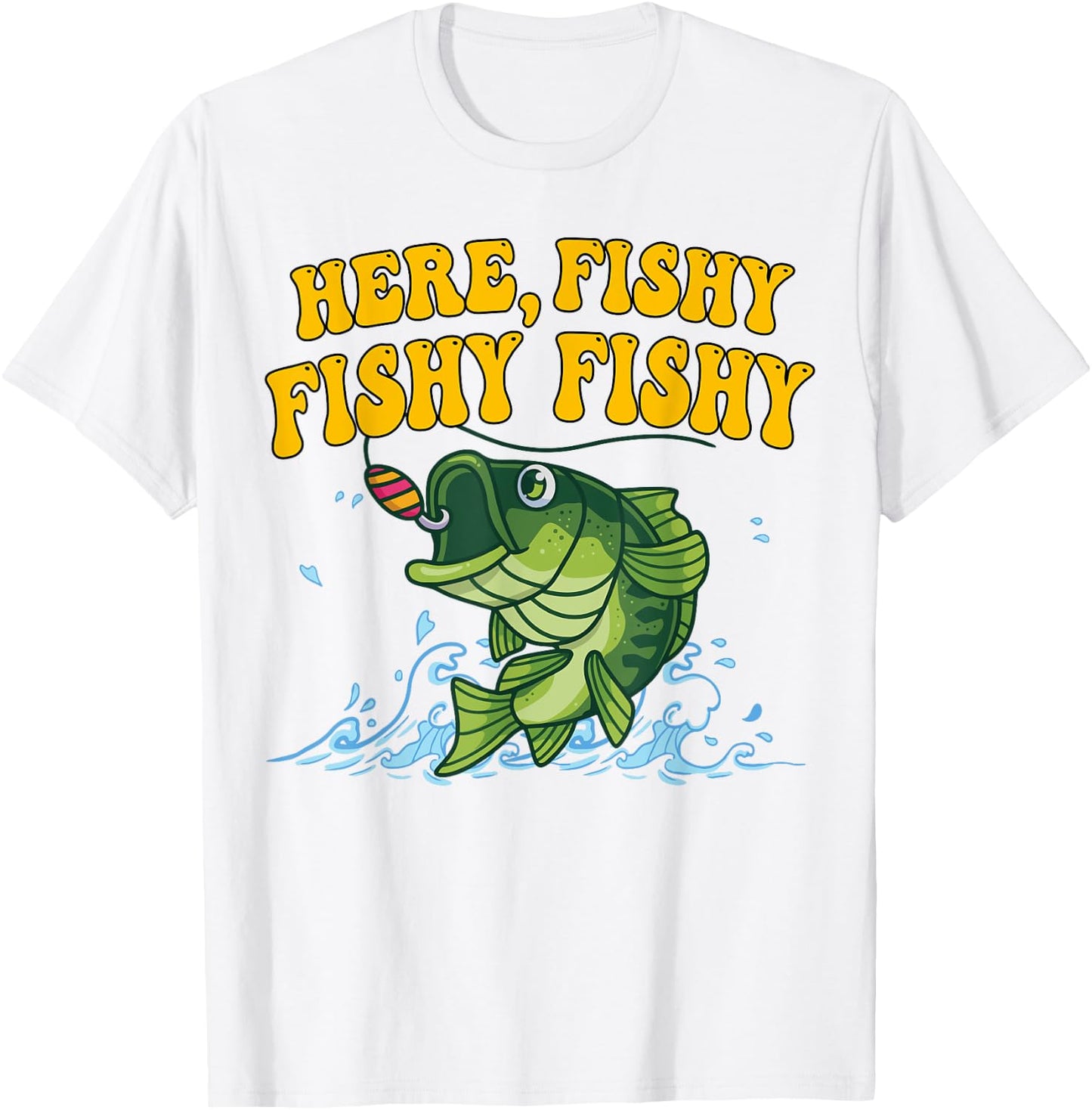 Here-Fishy Bass Fishing Youth Boy Toddler Funny Graphic T-Shirt - T-Shirt | White