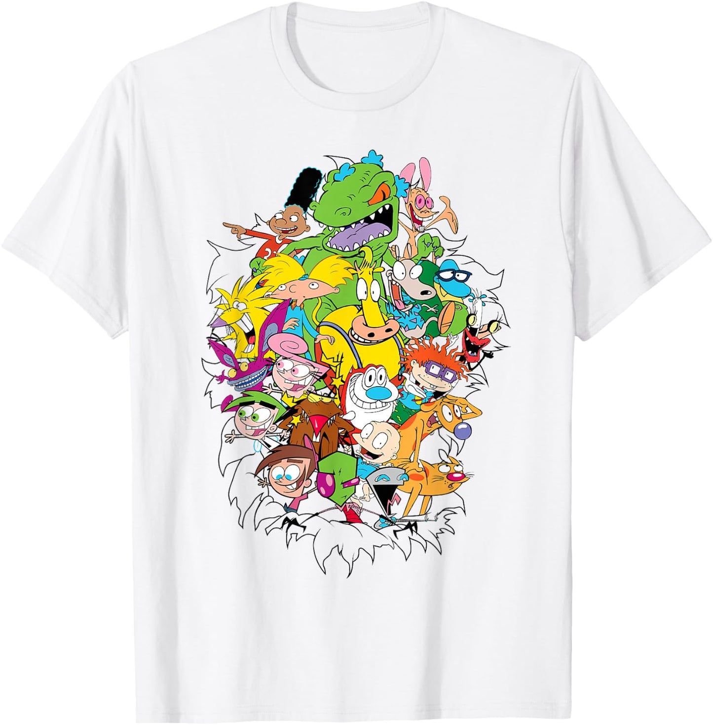 Nickelodeon Classic Characters Bursting Through T-Shirt - T-Shirt | White