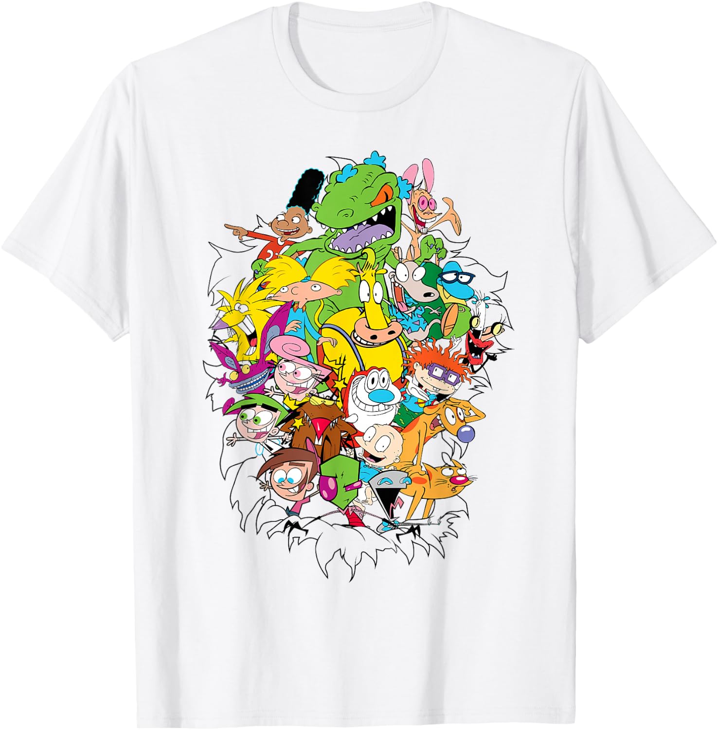 Nickelodeon Classic Characters Bursting Through T-Shirt - T-Shirt | White