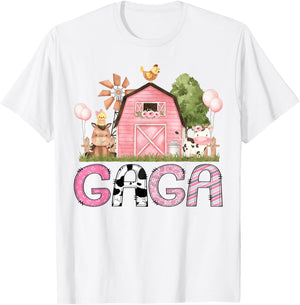Gaga Pink Farm Animal Birthday Kids Matching Family T-Shirt - T-Shirt | White