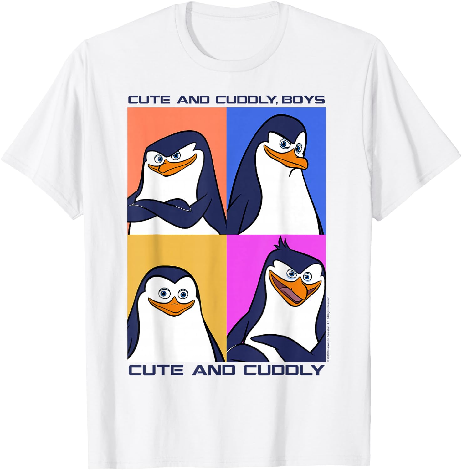 Madagascar Penguins Cute And Cuddly Text Poster T-Shirt - T-Shirt | White