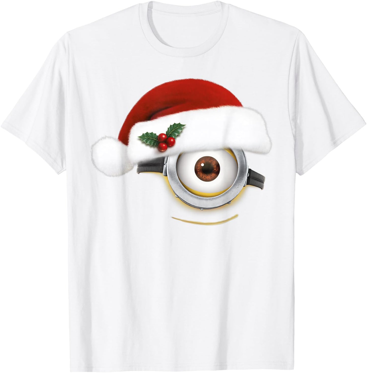 Despicable Me Minions Christmas Santa Hat Big Face T-Shirt - T-Shirt | White