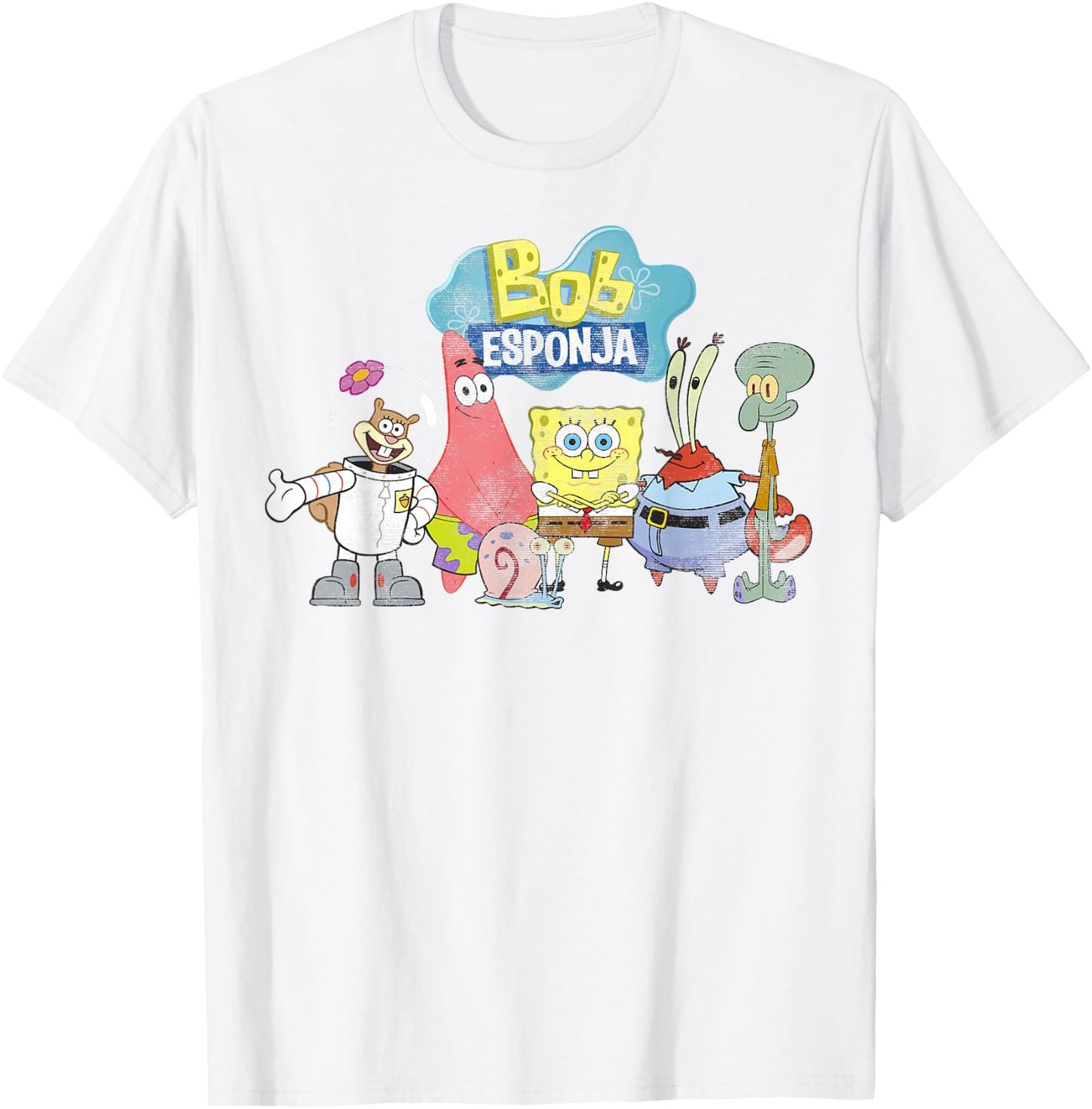 SpongeBob SquarePants Bob Esponja Happy Group Shot T-Shirt - T-Shirt | White
